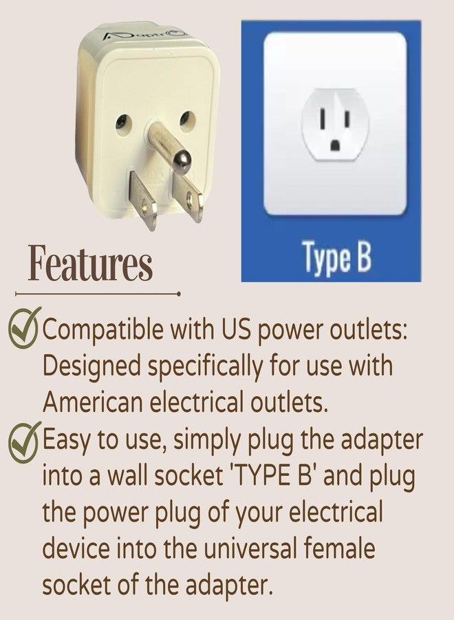 Adaptro India to USA, Japan, Canada, Plug Converter for Travel US, Philippines, Mexico, Brazil, Cuba, Thailand, Taiwan, Panama etc. Type B Universal Adapter (Pack of 2) White - Image 3